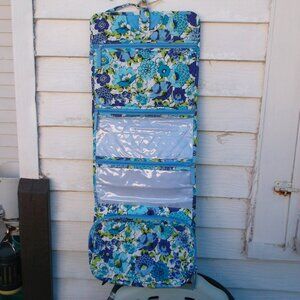 Vera Bradley Quilted Travel Organizer Bag – Blue & Green Floral, 4 Zippered Comp